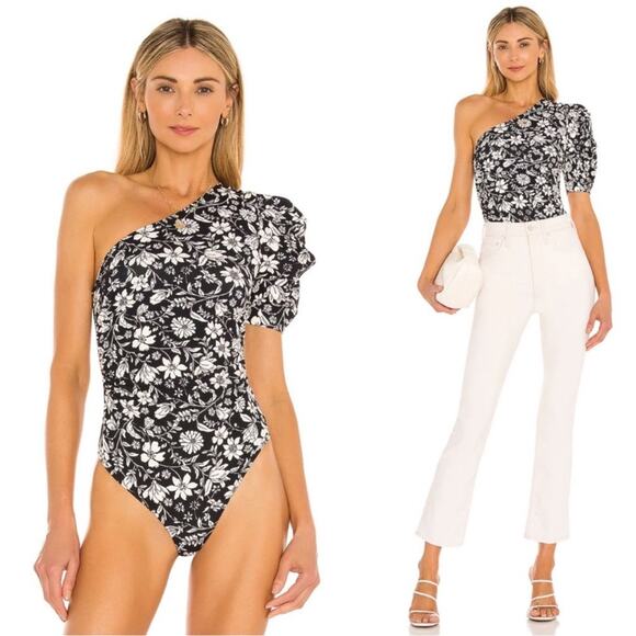 Free People Somethin Bout You Floral One Shoulder Puff Sleeve Bodysuit Size XS - Picture 10 of 10